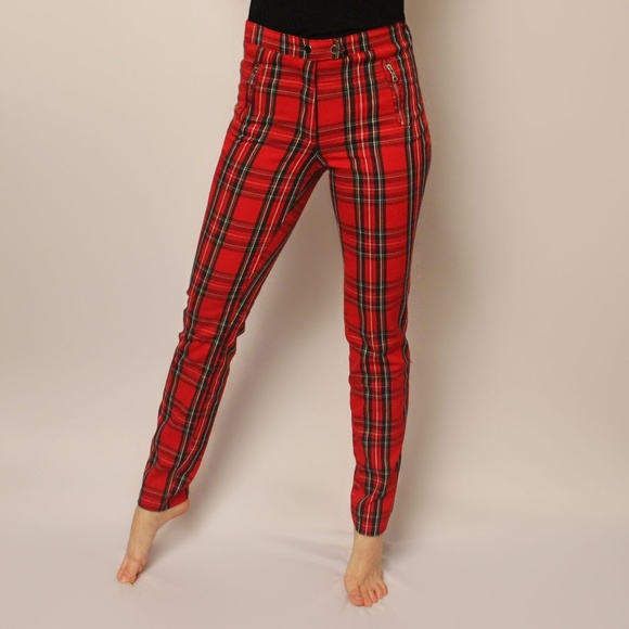 H&M | Red Plaid Fitted Slim-Fit Pants - Picture 1 of 6